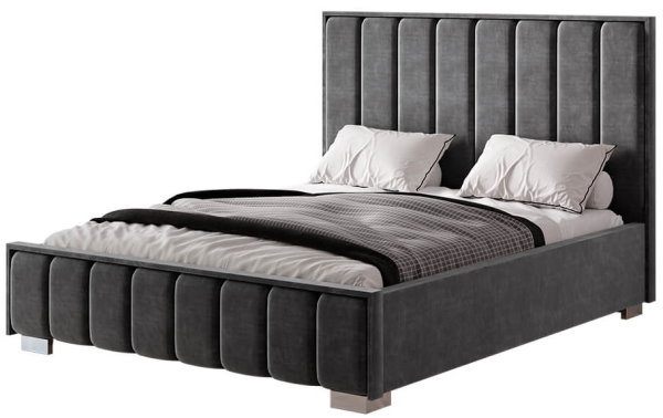 Кровать двуспальная Мирабель (СМ 140х200) без основания ( 140х200 , ЛДСП/МДФ/ткань , графит темный , без подъемного мех. , без ящиков , без матраса (Мебелони) )