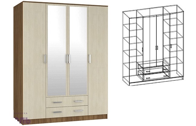 Фото Шкаф Светлана (168) четырехдверный в Евпатории по цене 34 440 ₽ от производителя Мебель Маркет, код товара 2000001540992, 2000001541005 шт Фото Шкаф Светлана (168) четырехдверный от производителя Мебель Маркет в Евпатории по цене 34 440 ₽