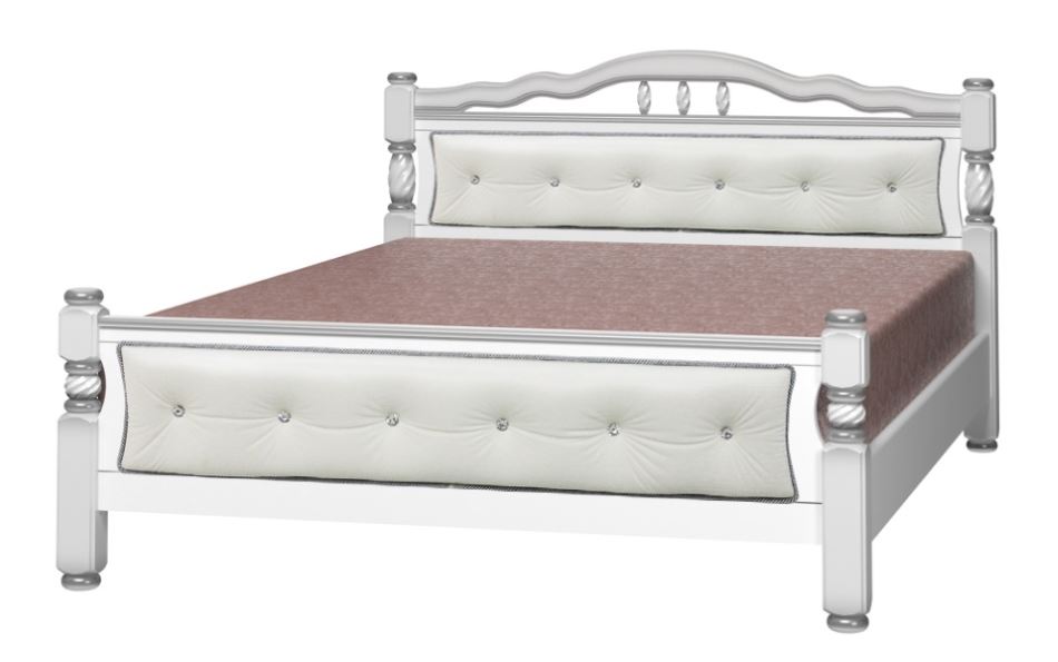 Фото Кровать двуспальная Карина-11 (СМ 140х200) с элементами светлой экокожи, без основания с универсальн от производителя Браво-мебель в Евпатории по цене 22 910 ₽