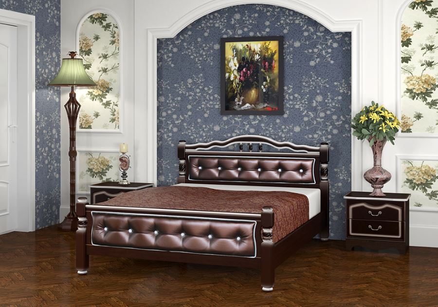 Фото Кровать двуспальная Карина-11 (СМ 140х200) с элементами экокожи, без основания с универсальными царг от производителя Браво-мебель в Евпатории по цене 17 160 ₽