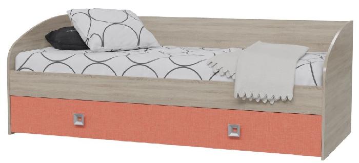 Кровать односпальная Сити с ящиками (СМ 80х200)  ( 80х200 , ЛДСП , дуб сонома/коралл , без подъемного мех. , ящики в комплекте , без матраса (Гранд Кволити) )